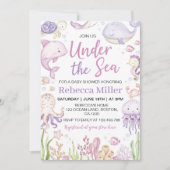 海の海の下のピンクの動物の赤ちゃんシャワー 招待状 (正面)