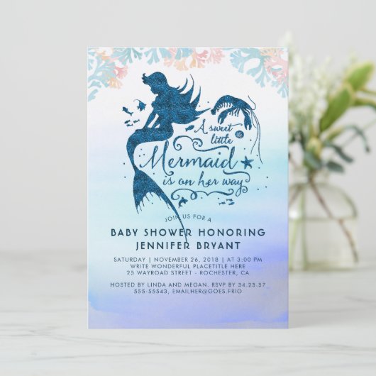 海の海の下の人魚のベビーシャワー 招待状 (スタンド正面)