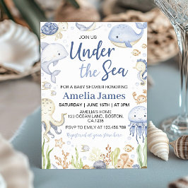 海の海の下の青い動物の赤ちゃんシャワー 招待状