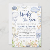 海の海の下の青い動物の赤ちゃんシャワー 招待状 (正面)