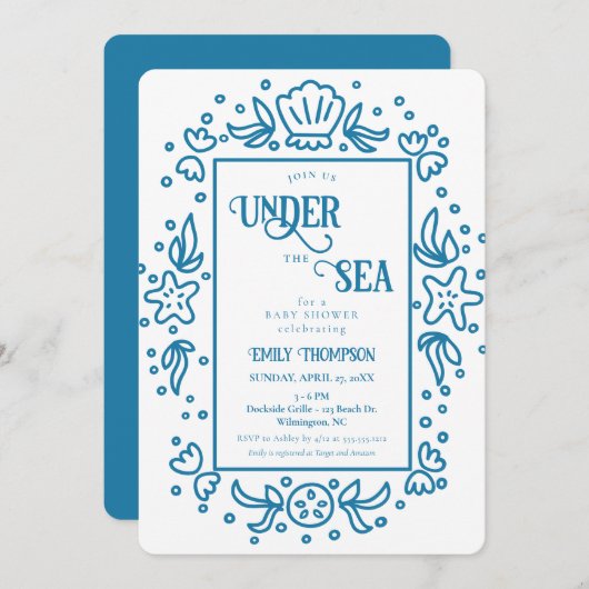 海の海の航海の下で男の子のシャワー 招待状 (正面/裏面)
