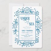 海の海の航海の下で男の子のシャワー 招待状 (正面)
