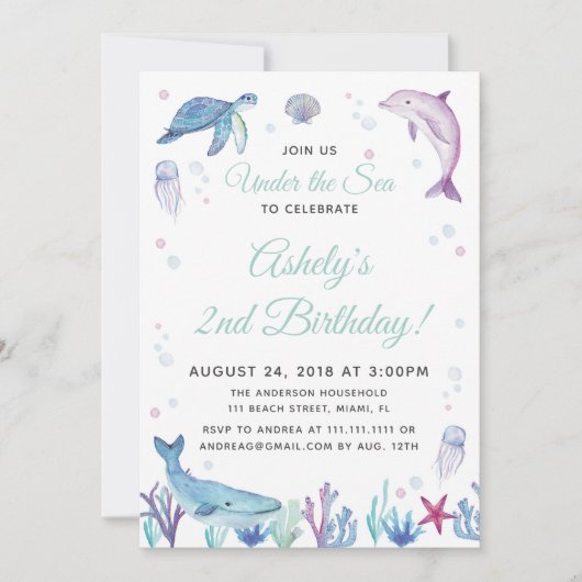 海の海の誕生日のパーティの招待状の下 招待状 (正面)