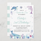 海の海の誕生日のパーティの招待状の下 招待状 (正面/裏面)