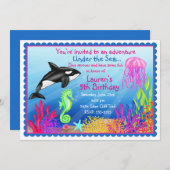 海の海の誕生日の招待状の下 招待状 (正面/裏面)