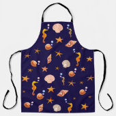 海の海の馬、海の貝殻とネイビーブルーの真珠 エプロン (正面)