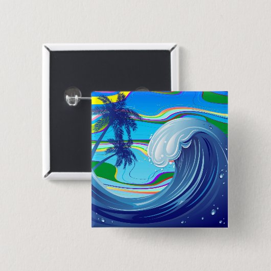 海の海ビッグウェーブ水両面キーチェーン 缶バッジ (正面&裏面)