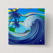 海の海ビッグウェーブ水両面キーチェーン 缶バッジ (正面)