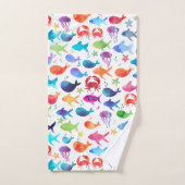 海の海兵隊員の下の虹の水彩画の魚 バスタオルセット (ハンドタオル)