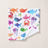 海の海兵隊員の下の虹の水彩画の魚 バスタオルセット (ウォッシュタオル)