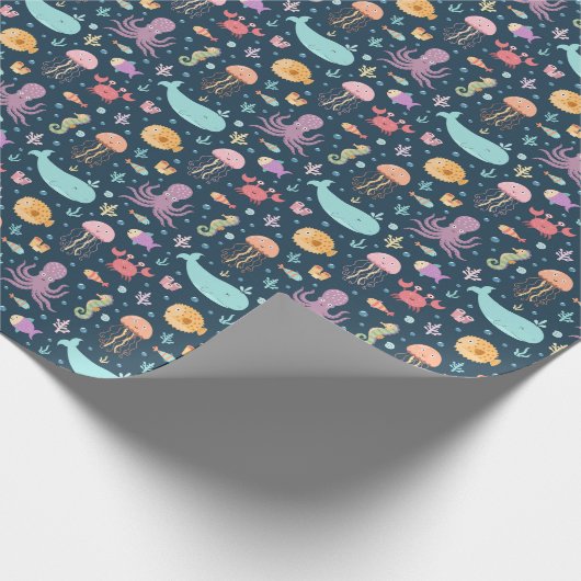 海の海動物のタコの魚のクジラの下 ラッピングペーパー (角)