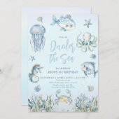 海の海動物の男の子1歳の誕生日 招待状 (正面/裏面)