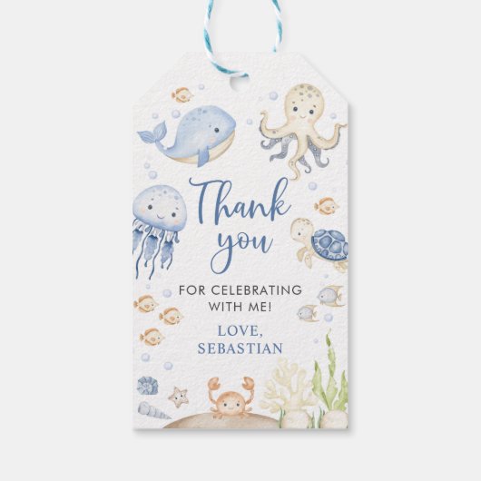 海の海動物の誕生日パーティーの下 ギフトタグ (裏面)
