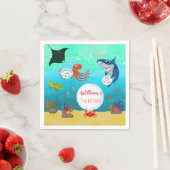 海の海動物の誕生日パーティーの下 スタンダードカクテルナプキン (インサイチュ)