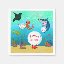 海の海動物の誕生日パーティーの下 スタンダードカクテルナプキン