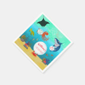 海の海動物の誕生日パーティーの下 スタンダードカクテルナプキン (角)