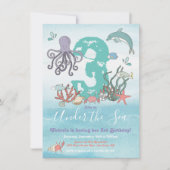 海の海動物の誕生日パーティーの下 招待状 (正面)