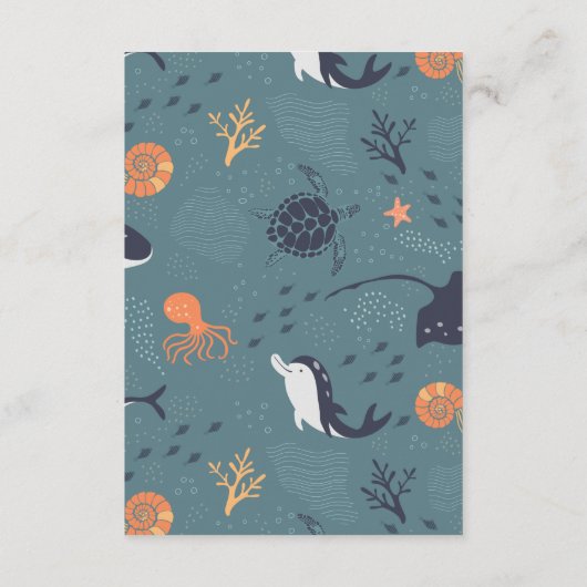 海の海動物少年の誕生日パーティーの下 サンキューカード (裏面)