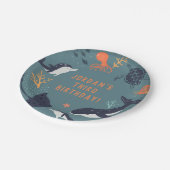 海の海動物少年の誕生日パーティーの下 ペーパープレート (アングル)