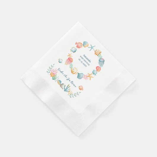 海の海水の色のベビーシャワーの下 縁ありカクテルナプキン (角)