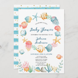 海の海水色のベビーシャワーの下 招待状