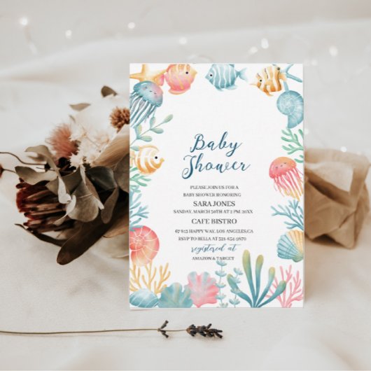 海の海水色のベビーシャワーの下 招待状