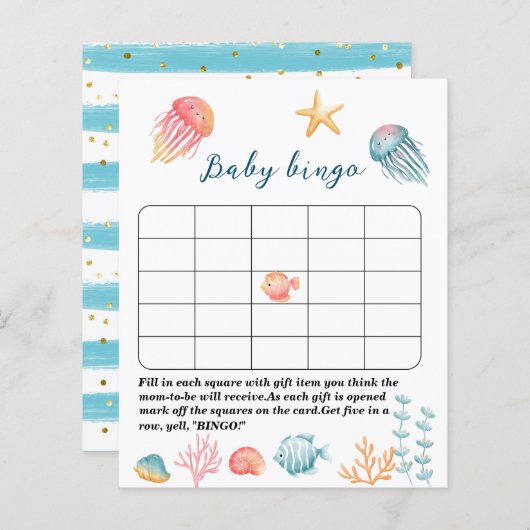 海の海水色の赤ちゃんシャワービンゴの下 (正面/裏面)