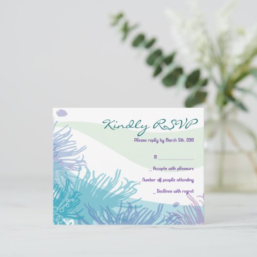 海の海洋生物のバルミツワーの招待状の応答カード 出欠カード (スタンド正面)