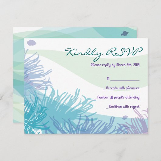 海の海洋生物のバルミツワーの招待状の応答カード 出欠カード (正面/裏面)