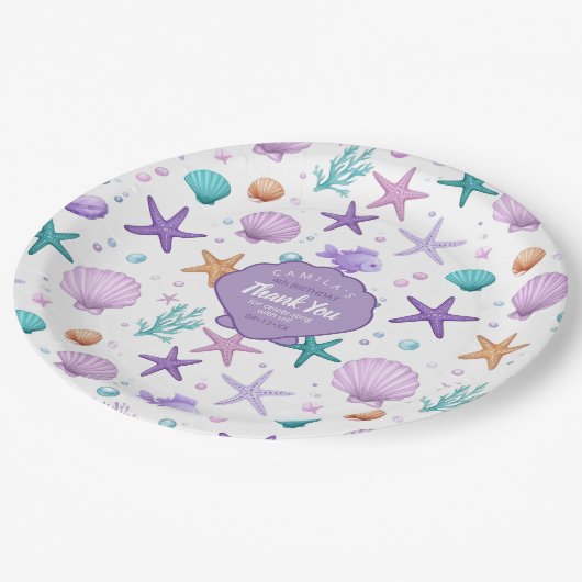 海の海洋生物のパターンの下に感謝ID1143 ペーパープレート (アングル)