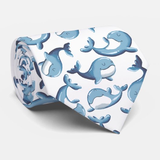 海の海生動物のかわいく愛らしいシロナガスクジラ ネクタイ (ロール)