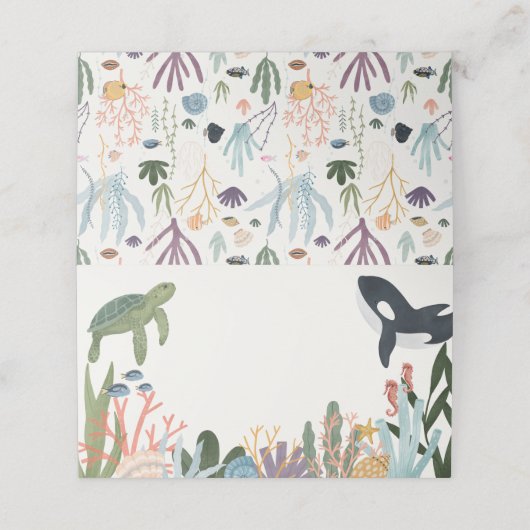 海の海誕生日またはベビーシャワーの下 プレイスカード (外部開封)