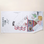 海の海賊船人魚2歳の誕生日パーティー ビーチタオル (正面)