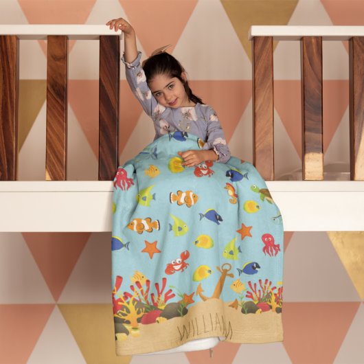 海の海魚といかりキッド名の下 フリースブランケット