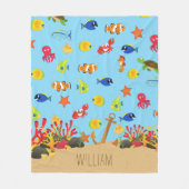 海の海魚といかりキッド名の下 フリースブランケット (正面)