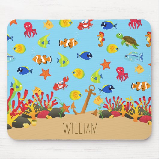 海の海魚といかりキッド名の下 マウスパッド (正面)