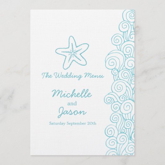 海の渦巻きスターブルー&ホワイトの結婚ディナーメニュー メニュー (正面)