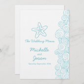 海の渦巻きスターブルー&ホワイトの結婚ディナーメニュー メニュー (正面/裏面)