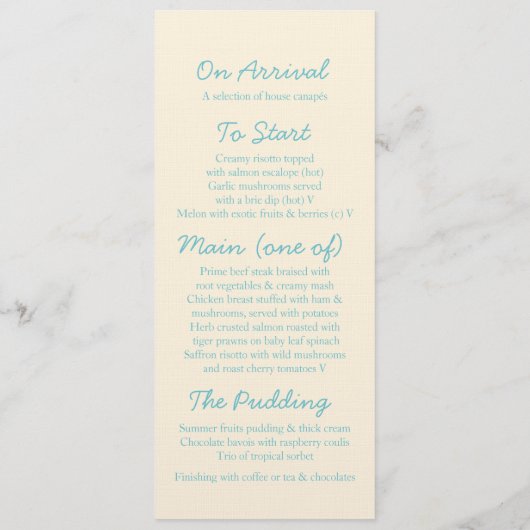 海の渦巻きブルー&クリー結婚ムのディナーメニュー メニュー (裏面)