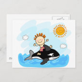 海の漫画で泳いでいる幸せな少年 ポストカード (正面/裏面)