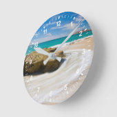 海の潮流がビーチに渦巻く ラウンド壁時計 (傾斜)