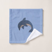 海の濃紺の白い跳躍のイルカのグループ バスタオルセット (ウォッシュタオル)