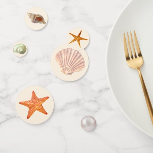 海の牡蠣の貝殻、星と真珠のアイボリーテーブル コンフェッティ (グループ)