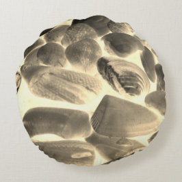 海の牡蠣の貝殻、色をベージュまたはカーキに変更 ラウンドクッション