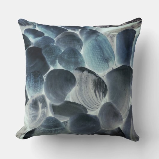 海の牡蠣の貝殻、色を灰色と青に変更 クッション (正面)