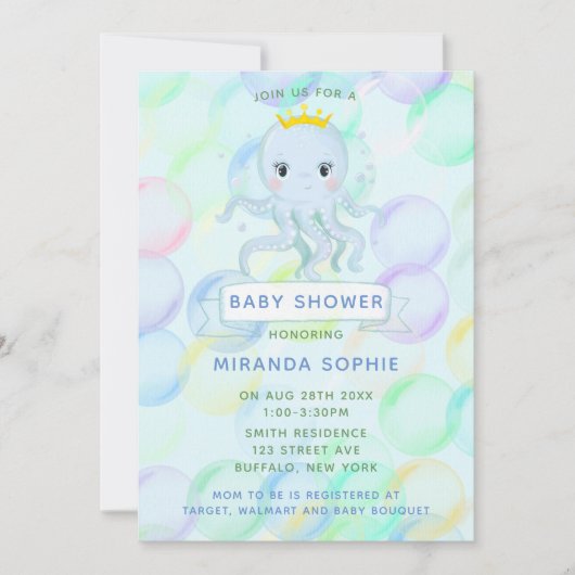 海の王子タコ少年の赤ちゃんシャワーの下 招待状 (正面)