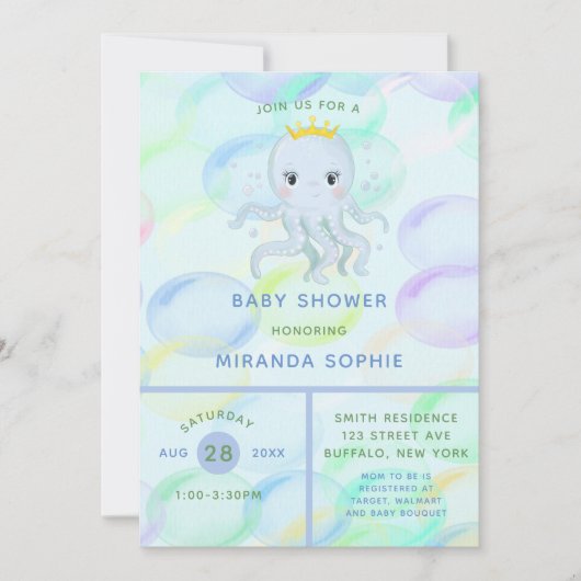 海の王子タコ少年の赤ちゃんシャワーの下 招待状 (正面)