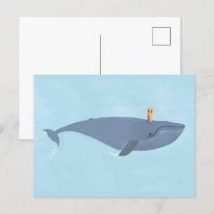 海の王 - 青いクジラの王冠イラスト ポストカード