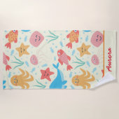 海の生き物おもしろいカラフルのカスタム下 ビーチタオル (正面)