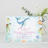 海の生き物たちと一緒にお祝いしよう!1歳誕生日 招待状 (スタンド正面)